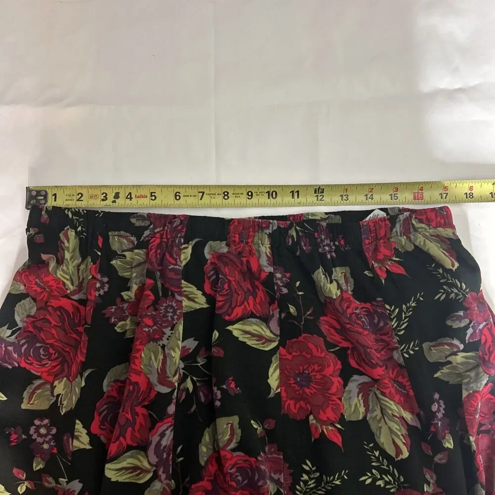 Vtg 90s Black Maxi Skirt W Red Roses Grunge Whimsy 90s Goth Size 1X